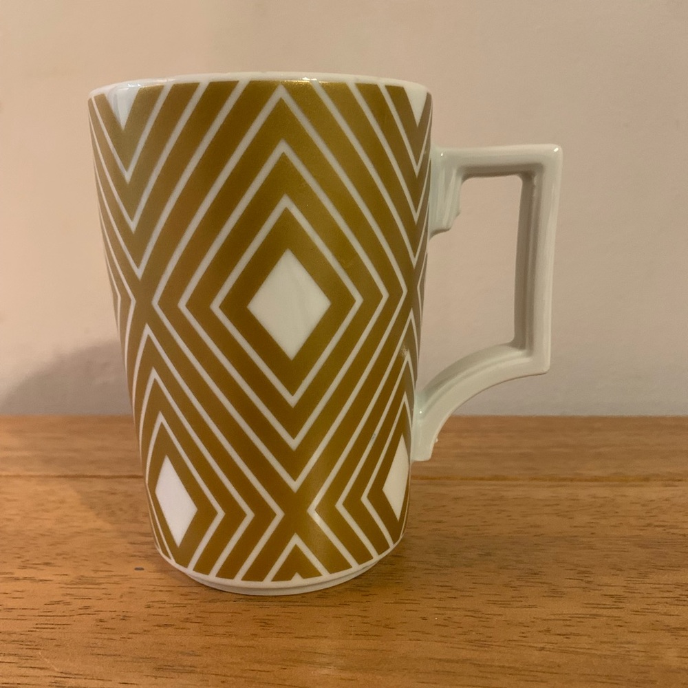 Starbucks Rosanna Coffee Mug Gold White Diamond Argyle Square Handle 12 …